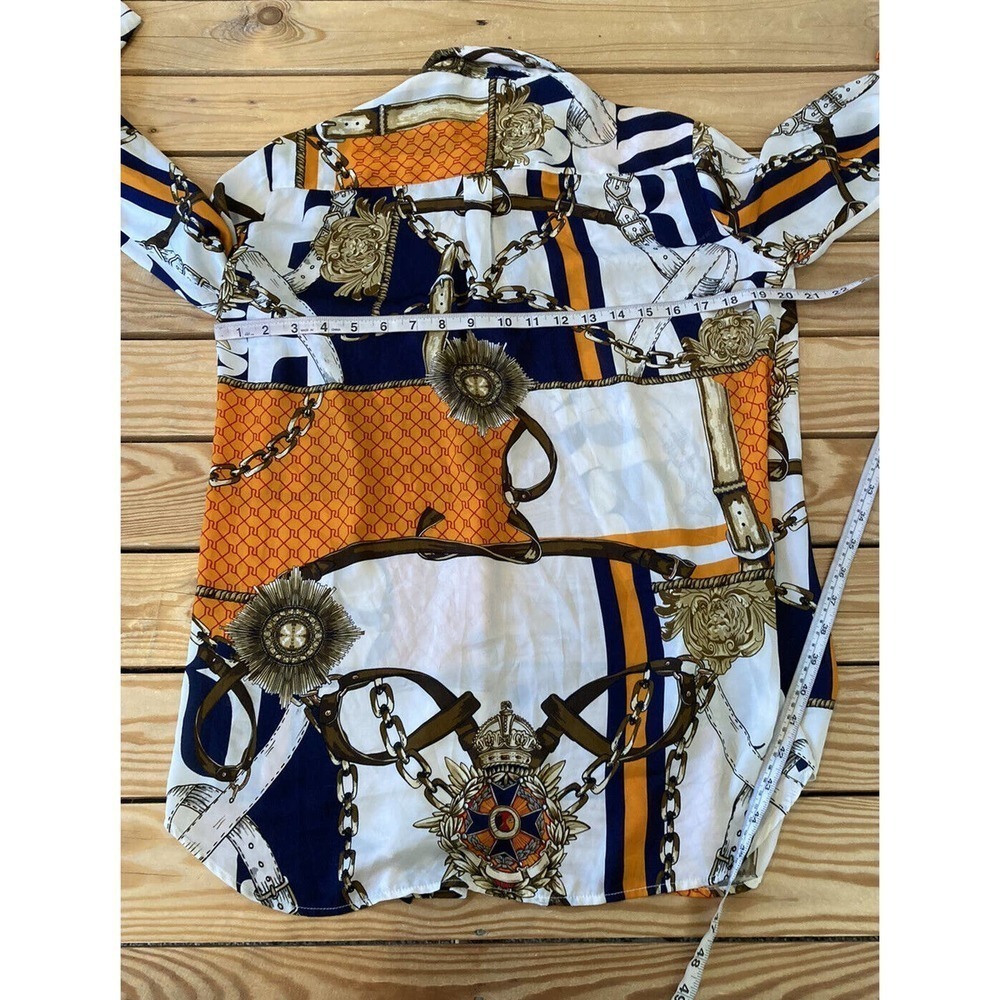 River Island Patterned Button Up Silky Blouse Siz… - image 6